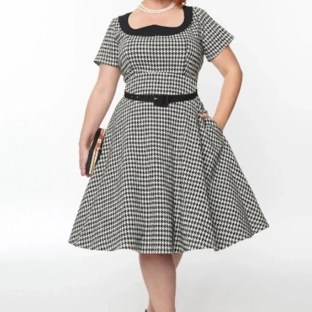 Unique Vintage houndstooth black and white swing dress